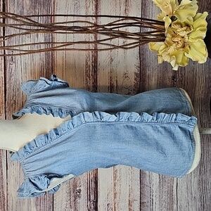NEW J. CREW BLUE DENIM SLEEVELESS RUFFLE TOP